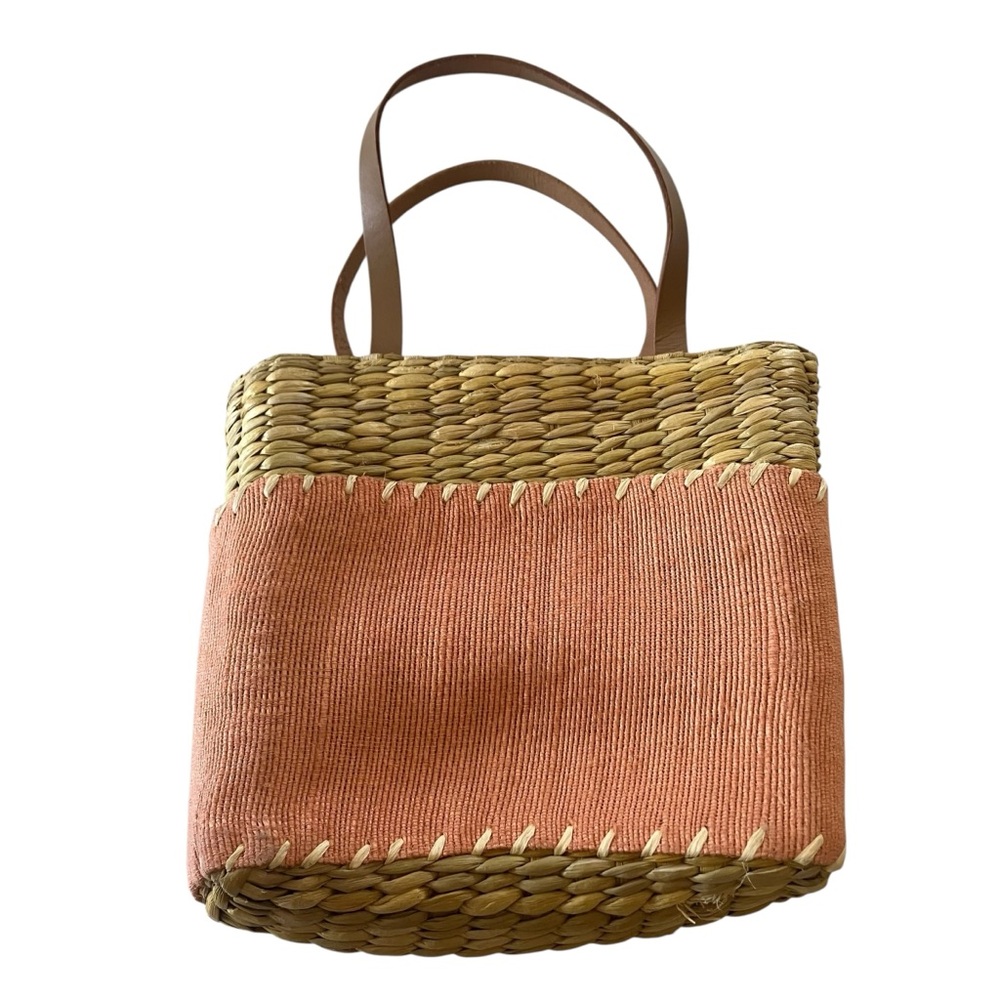 Vintage y2k Woven Straw‎ Rattan Purse Floral Leather Handles by Q&A - Picture 2 of 7